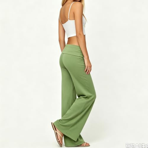 Image of Lounge Yoga Pants for Women Fold Over Low Waist Wide Leg Bell Bottoms
