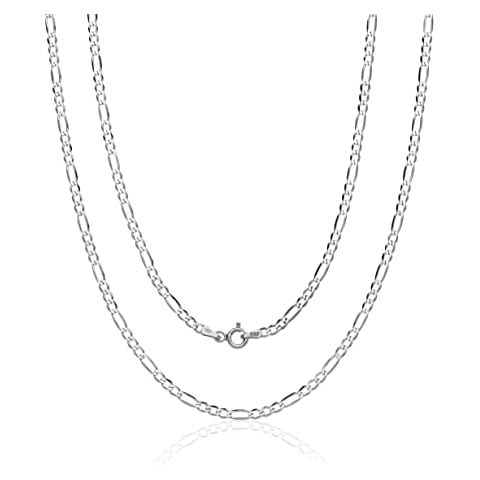 Aka Gioielli® - 925 Sterling Silver Rhodium Women Men Necklace - 3 mm Figaro Chain - 24 inch Cover