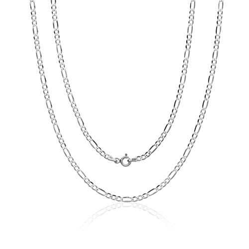 Aka Gioielli - Chaîne Maille Figaro 3mm Argent Massif - Collier Femme Homme Garçon Argent 925 Sterling Rhodié - Longueur 40 cm