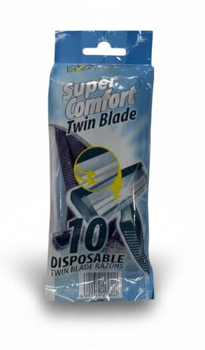 Image of Super Comfort Twin Blade Disposable Razors - Pack of 10 | Smooth & Gentle Shaving | Precision Twin Blade Shaver for Men & Women (WT201902)