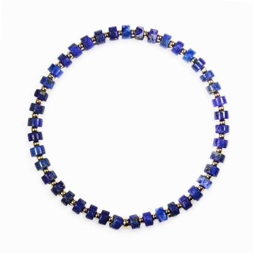 Luck Strings Lapis Lazuli 14k Solid Gold Beaded Bracelet - Stretch Cord - Unisex Jewelry for Men and Women