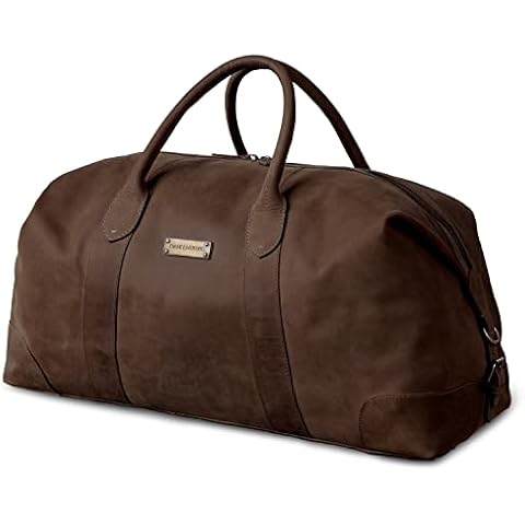 DRAKENSBERG Weekender 'David' - leather duffle bag, large carryall and gym bag in vintage design, for travel and sports, ladies, men, handmade, fullgrain leather, 60L, coffee-brown, DR00346 Cover