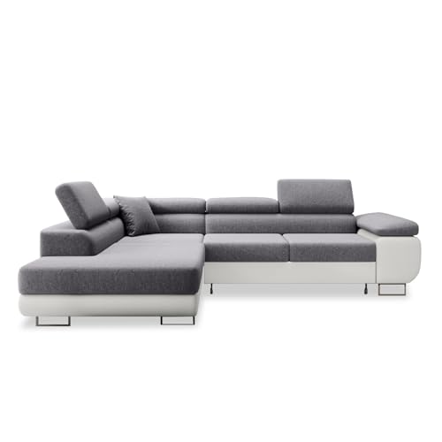 INTENSE DECO Canapé d'angle Gauche Convertible Marius Gris et Blanc