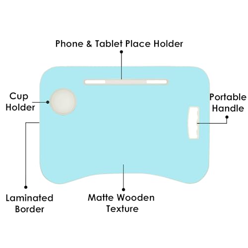 Image of Laptop Table with Dock Stand Wood Smart Standard Multi-Purpose Solid /Study Table /Bed Table /Foldable and Portable /Ergonomic & Rounded Edges /Non-Slip Legs /Engineered (Blue)