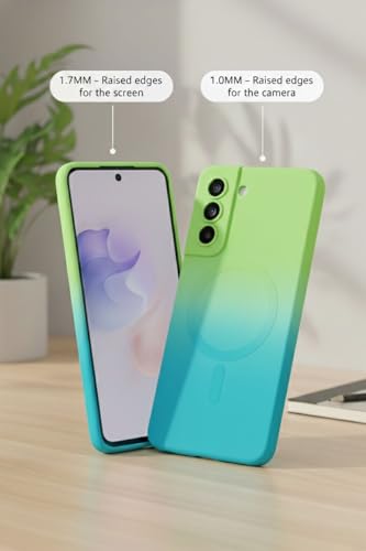 Image of amazon basics Gradient Mag-Safe Case for Samsung Galaxy S21FE 5G | Soft Silicone Shockproof Cover with Camera Protection | Slim Lightweight Design | Smooth Touch & Durable - Green & Blue