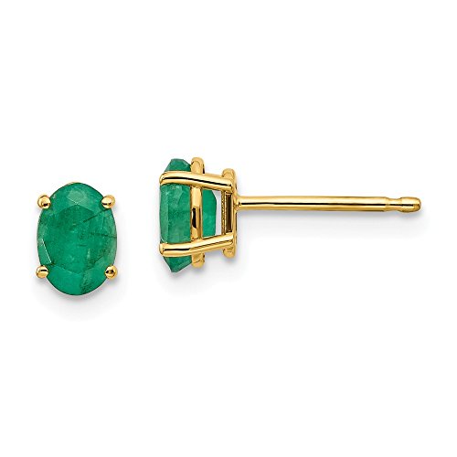 14k Yellow Gold Green Emerald Post Stud Earrings May Birthstone Prong Gemstone Fine Jewelry For Women Gifts For Her