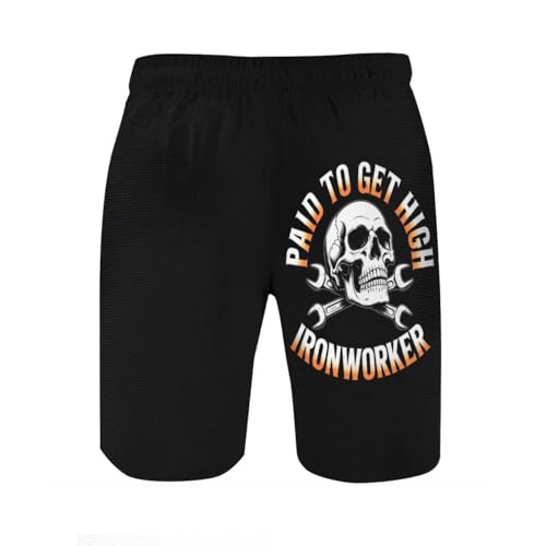 Funny Ironworker Cool Skull Mens Swim Trunks Boys Quick Dry Board Shorts with Mesh Lining2