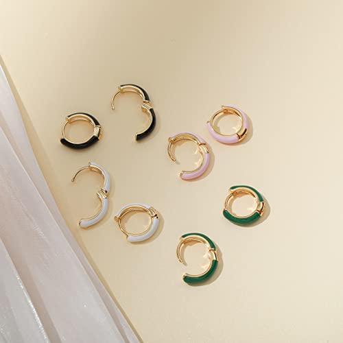 Lourny Small Hoop Earrings For Women, 18K Gold Plated Hypoallergenic Cute Enamel Huggie Earring Gifts For Girls (Light Pink) #TOP4