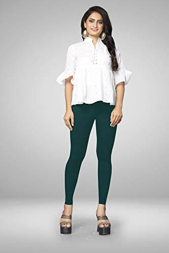 Image of Women's Cotton Skinny Leggings with Ankle Length Solid Pattern Mid Rise and Elastic Closure | Cotton Skinny Leggings for Womens