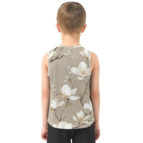 susiyo White Magnolia Flowers on Beige Boys Sleeveless Tank Top Girls Athletic T Shirt3