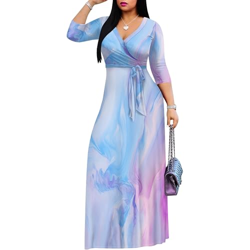 Image of PinkPatty Women's Plus Size Maxi Dress 3 /4 Sleeves Casual Flowy Long Dress for Vacation with Pockets