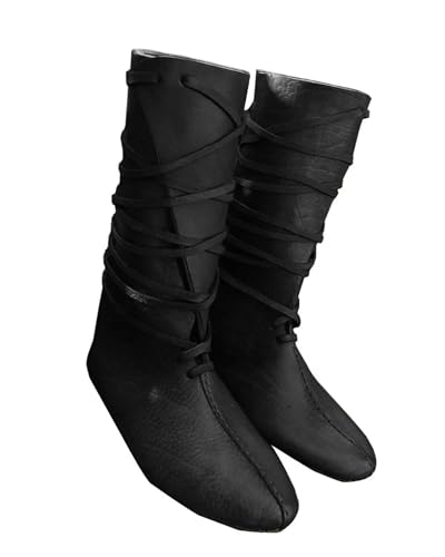 Syktkmx Mens Renaissance Lace Up Loafer Boots Medieval Cosplay Pirate Viking Tied Halloween Shoes