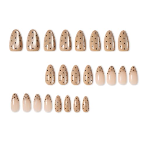 Image of Polka Dot Press on Nails Glitter Fake Nails Medium Almond Nails Press ons | French Tip False Nails with Design Shiny Glossy Full Cover Stick on Nails for Women Manicure 24Pcs,Reusable,Easy Apply