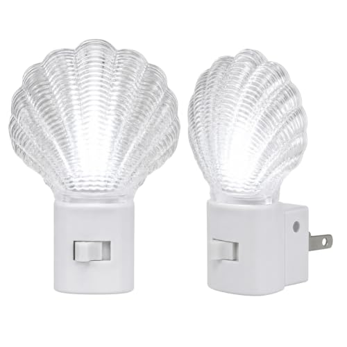 Image of 2-Pack Seashell Plug-In LED Night Lights for Bathroom Hallway Bedroom