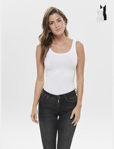 ONLY Damen Onllive Love New Long Tank 2pk Noos Top, Schwarz, M EU – Ansicht 2