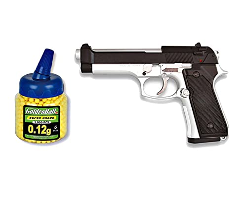 Pistola airsoft MF 9S metálica. Calibre 6mm + Funda Portabalines + 1000 bolas. 43479/21993/23054