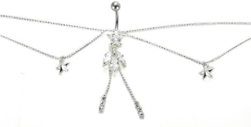 Body Accentz Belly Button Ring Star Navel Body Jewelry Dangle Waist Chain 14 Gauge