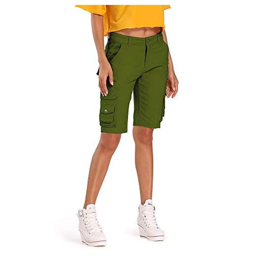 Aeslech Bermuda cargo pour femme en coton décontracté multi-poches camouflage uni vêtements d'extérieur, vert militaire, 40