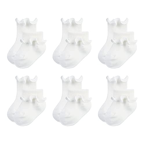 Image of VINIKNIKA 6 Pairs Baby Girls Socks - Newborn Ruffle Lace Princess Frilly Knit Cotton Socks