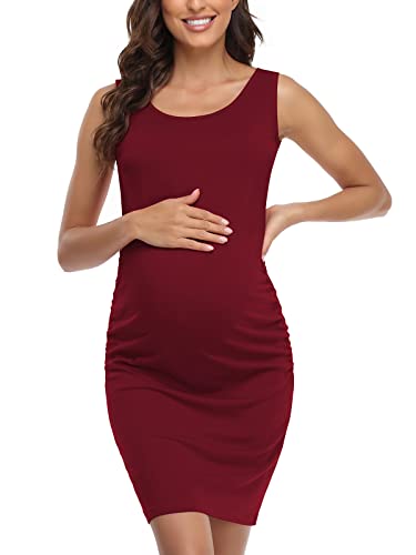 Bbhoping 230006#WRXL%PINKYDOT Women'S Maternity Sleeveless Dresses Maternity Tank Dress Mama Scoop Neck Baby Shower Pregnancy Dress,Wine Red,X-Large thumb #1