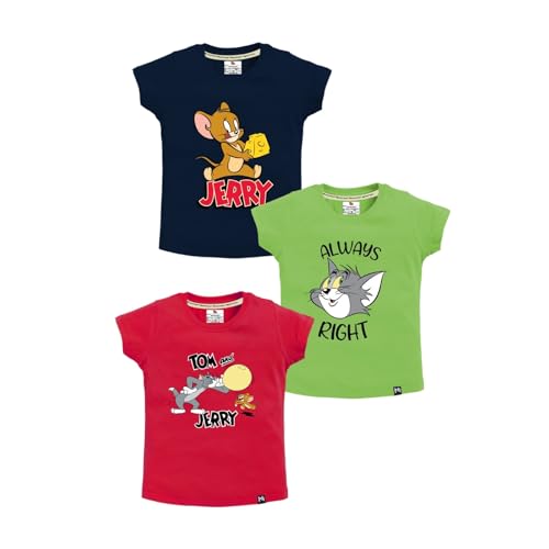 Image of Amazon Brand - Jam & Honey Baby-Girls Half Sleeve Graphic Printed T-Shirt | Round Neck | Regular Fit | Cartoon Characters (Available from 1-14 Years) (Pack of 3)