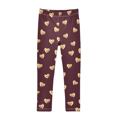 Valentines Golden Hearts Girls Leggings Ultra Soft Compression Yoga Gym Pants for Kids 4-10T