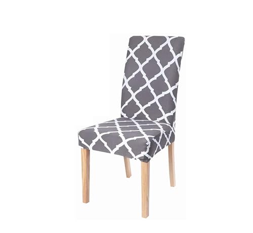 Image of Dining Chair Covers Set of 1, Stretchable Removable Washable Anti-Slip Universal Fit Printed Polyester Spandex Slipcovers (Grey Diamond)