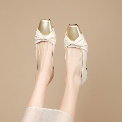 Women Comfy Closed Square Toe Ballet Flats Slip On Low Heel Pleated Ballerina Shoes Ballroom Party Daily Size 4-16 US4