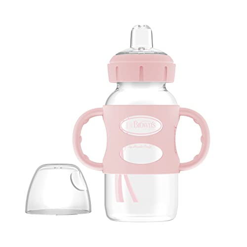 Image of Dr. Brown's Wide-Neck Transitional Sippy Bottle with Silicone Handles 9 oz/270 mL, Pink, 1-Pack