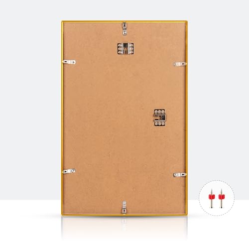 Image of Homso 11 x 17 Frame, Metal Thin Board 11x17 Picture Frame Gold with Acrylic Plexiglass for Pictures A4 with Mat or 11x17 without Mat for Horizontal and Vertical