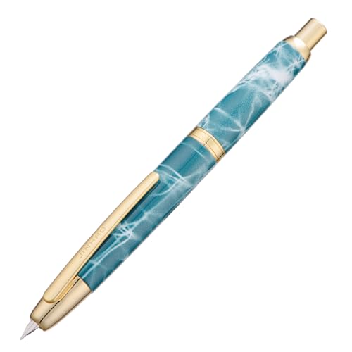 Image of Jinhao 10 Press Fountain Pen with Box, Marble Blue Retractable Extra Fine Nib with Ink Converter Set (Golden Clip)