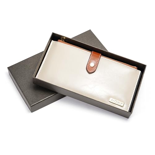Image of ANDOILT Women's Genuine Leather Wallet RFID Blocking Credit Card Holder Zipper Purse Cell Phone Handbag