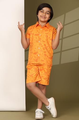 Image of Boys Printed Casual Shirt Short Sleeve Button Down Beach Shirt for Kids