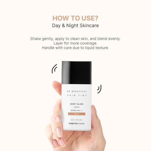 Image of THANKYOU FARMER Be Beautiful Skin Tint (Tan) 3-in-1 Hydrating Tinted Moisturizer, Primer & SPF50+ Sun Protection, Lightweight Daily Base Makeup, Natural Sheer Coverage, Even Skin Tone, Breathable, Dewy Finish for All Skin Types (50ml)