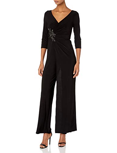 Adrianna Papell Women's Shirred Jersey Jumpsuit, Black, 16