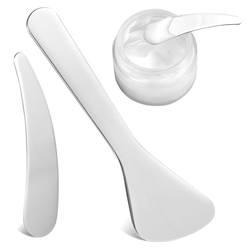 Lot de 2 spatules de maquillage courbées en acier inoxydable - Mini spatule à crème cosmétique - Spatules d'application pour crème, masque, lotion, crème...