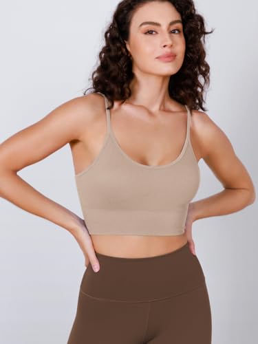 Image of ODODOS Seamless Sports Bra for Women Ribbed Camisoles Non Padding Yoga Bra Crop Tank Tops