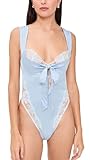 For Love & Lemons Women's Blair Bow Thong Bodysuit, Blue, S