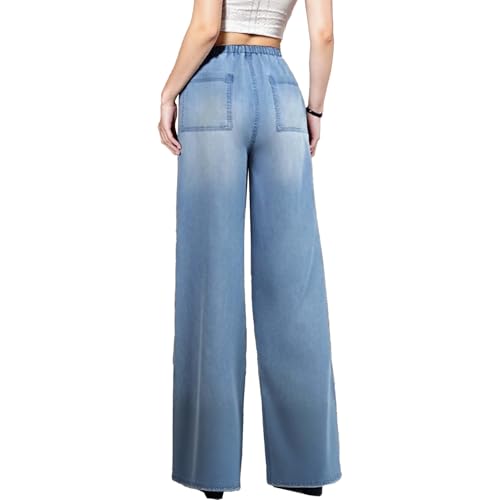 Women's Drawstring Wide Leg Jeans High Waisted Loose Fit Denim Pants Polyester3