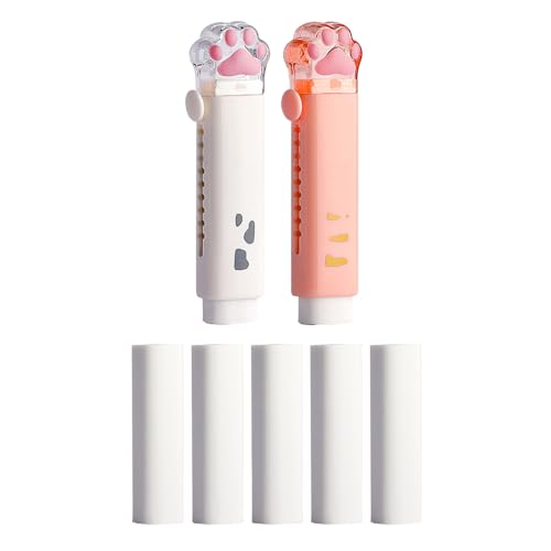 GZBABY Borradores retráctiles en forma de pata de gato, paquete de 2, borradores de empuje y tracción con 5 recambios de goma, compactos y portátiles (blanco, naranja)