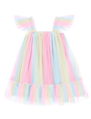 Image of Arshiner Toddler Tulle Dress for Girls Layered Tutu Ruffle Dresses Swing Twirly Fairy Summer Birthday Party Wedding Sundress
