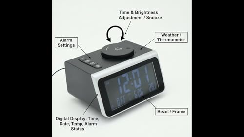 Image of JVD Waltz Premium Digital Alarm Clock | Speaker Wireless Charger, Digital with Bluetooth | Dimmable Light Bedrooms Dual Alarm Snooze Dimmer 12 24H RGB Night Light USB AUX | Black and Sliver