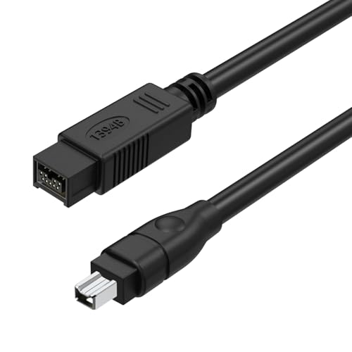 Asobilor Cable de datos FireWire 800 a 400 IEEE 1394b de 9 pines a 4 pines macho de 1,8 m DV iLink para Mac Pro, MacBook Pro, iMac, Mac mini, PC, cámaras digitales, videocámaras, interfaces de audio