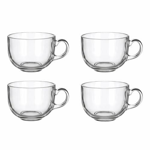 Image of Round Transparent Glass Tea Cup Set of 4 (150 ml), Coffee Cups with Handle for Home, Office Use