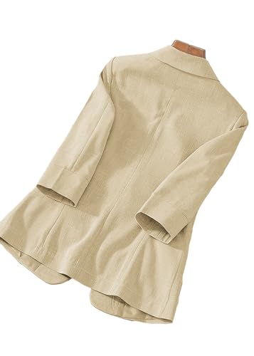 Mina Self Women's 3/4 Sleeve Linen Blazer 2025 Summer Lightweight Fully-Lined Lapel Button Casual Work Jacket Pockets4