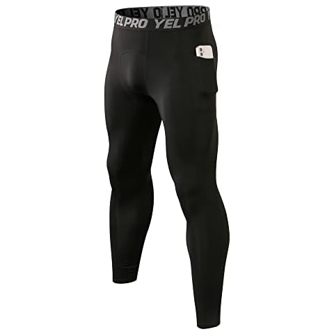 Arcweg Men's Thermal Leggings Compression Trousers with Pockets Base Layer for Men Sports Running Tights Fleece Lined Pants for Gym Running Jogging Hiking Football Basketball Yoga Black L(UK) Cover