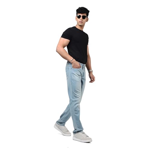 Image of WROGN Men's Stretch Denim Jeans | Straight Fit | Casual Style | Mid Rise