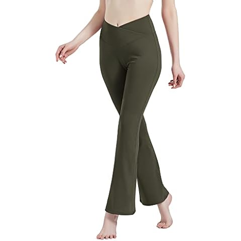 QUXIANG Womens Bootcut Yoga Pants, Womens Crossover Flare Leggings Tummy Control Gym Workout Work Pants Olive Green Cover