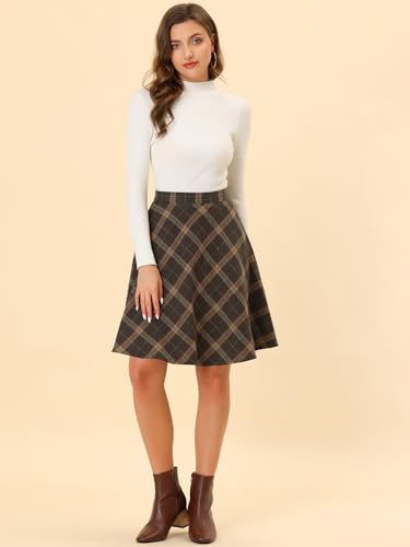 Allegra K Women's Plaids Vintage Tartan Elastic Waist Knee Length A-Line Skirt3