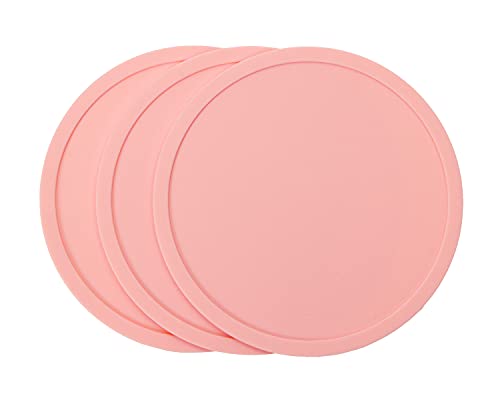 ONLYKXY 3 Pieces 3.93 Inch Silicone Coasters, Round Coasters for Drinks, Beverage Coffee Tea Coaster (Pink)